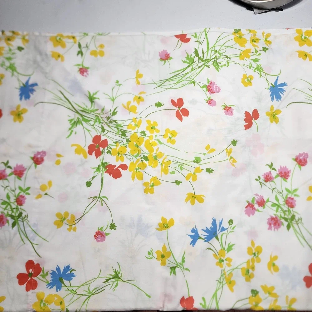 Vintage Fieldcrest Perfection Twin Flat Sheet Wildflower Botanical Floral USA